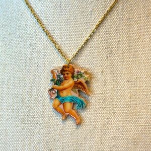 Angel charm on 18kt gold plated 18.5” chain
